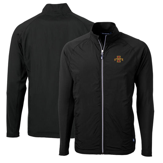 Men's Cutter & Buck Black Iowa State Cyclones Big & Tall Adapt Eco Knit Hybrid Recycled Full-Zip Jacket