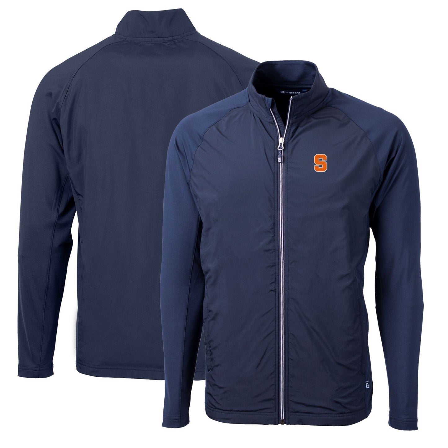 Men's Cutter & Buck Navy Syracuse Orange Big & Tall Adapt Eco Knit Hybrid Recycled Full-Zip Jacket