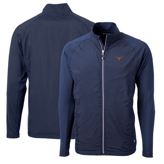 Men's Cutter & Buck Navy Texas Longhorns Big & Tall Adapt Eco Knit Hybrid Recycled Full-Zip Jacket