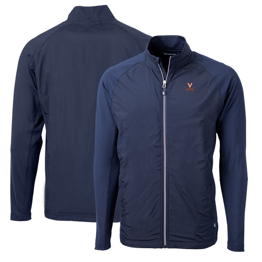 Men's Cutter & Buck Navy Virginia Cavaliers Big & Tall Adapt Eco Knit Hybrid Recycled Full-Zip Jacket