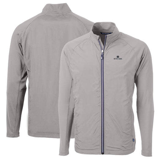 Men's Cutter & Buck Gray Notre Dame Fighting Irish Big & Tall Adapt Eco Knit Hybrid Recycled Full-Zip Jacket