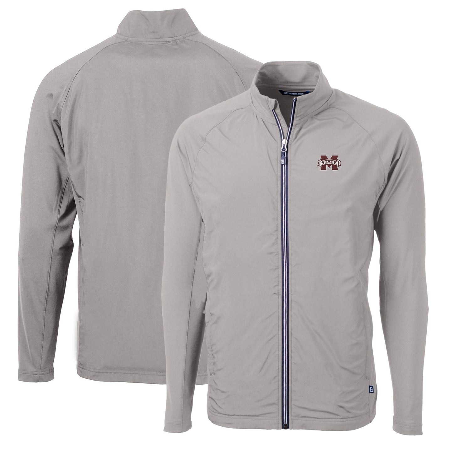 Men's Cutter & Buck Gray Mississippi State Bulldogs Big & Tall Adapt Eco Knit Hybrid Recycled Full-Zip Jacket