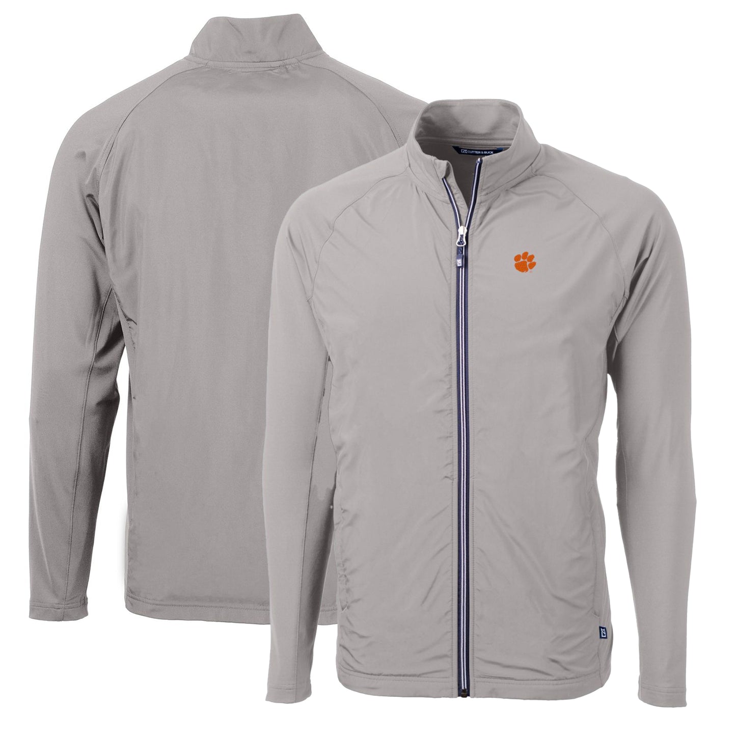 Men's Cutter & Buck Gray Clemson Tigers Big & Tall Adapt Eco Knit Hybrid Recycled Full-Zip Jacket