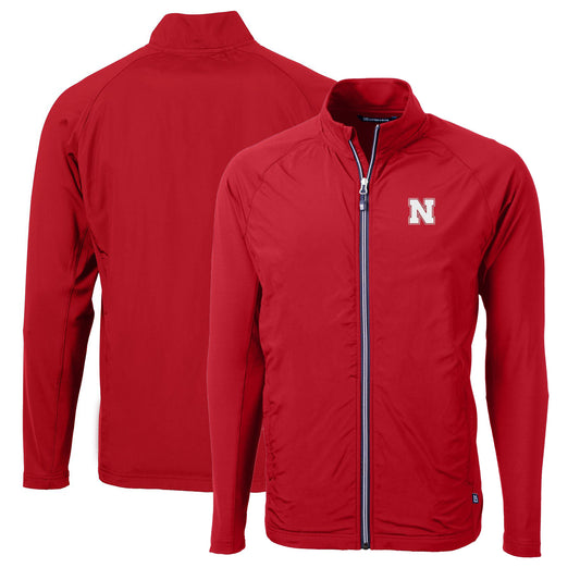 Men's Cutter & Buck Scarlet Nebraska Huskers Big & Tall Adapt Eco Knit Hybrid Recycled Full-Zip Jacket