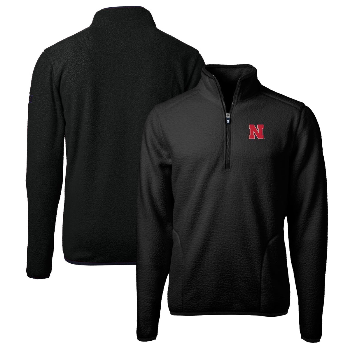 Men's Cutter & Buck Black Nebraska Huskers Big & Tall Cascade Eco Sherpa Fleece Quarter-Zip Jacket