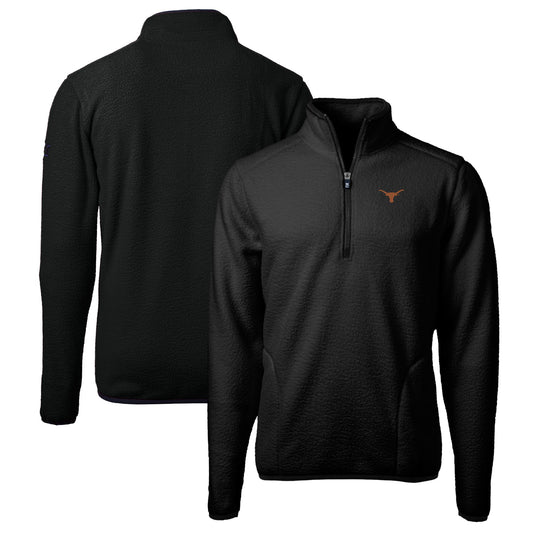 Men's Cutter & Buck Black Texas Longhorns Big & Tall Cascade Eco Sherpa Fleece Quarter-Zip Jacket