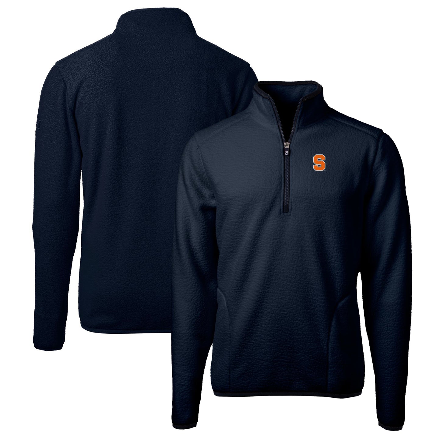 Men's Cutter & Buck Navy Syracuse Orange Big & Tall Cascade Eco Sherpa Fleece Quarter-Zip Jacket