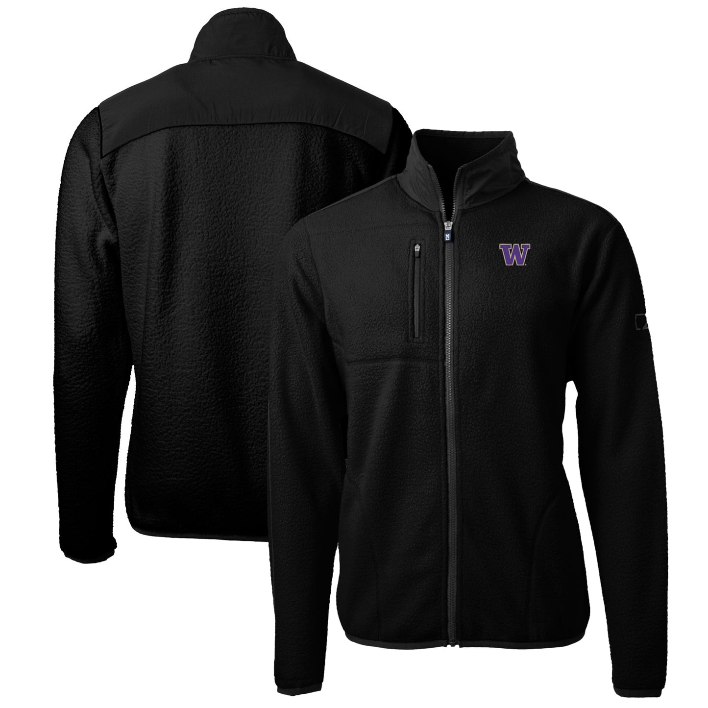 Men's Cutter & Buck Black Washington Huskies Big & Tall Cascade Eco Sherpa Fleece Full-Zip Jacket