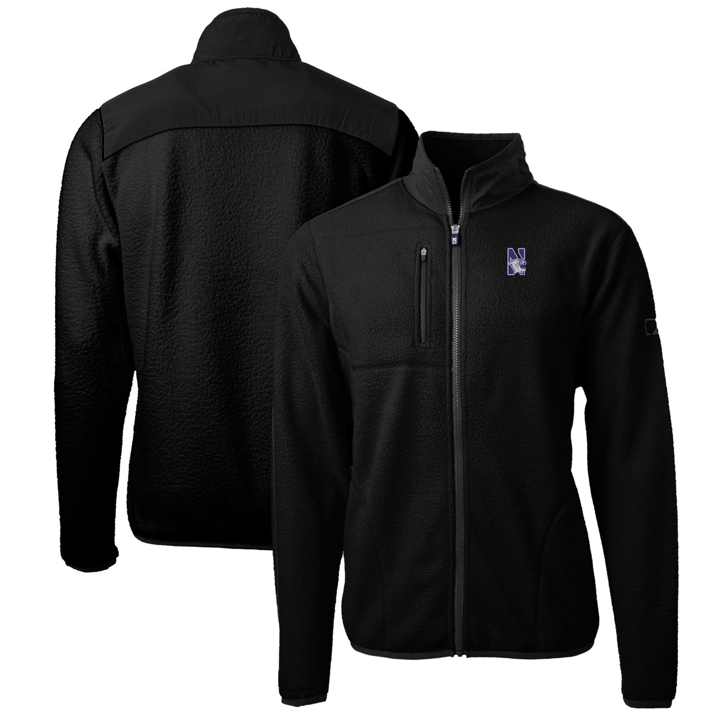 Men's Cutter & Buck Black Northwestern Wildcats Big & Tall Cascade Eco Sherpa Fleece Full-Zip Jacket