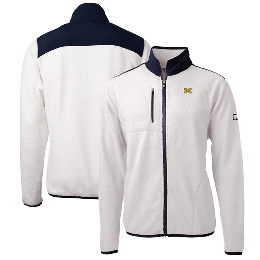 Men's Cutter & Buck White/Navy Michigan Wolverines Big & Tall Cascade Eco Sherpa Fleece Full-Zip Jacket