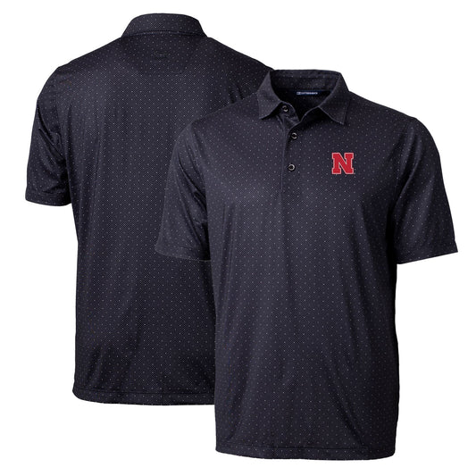 Men's Cutter & Buck Black Nebraska Huskers Big & Tall Pike Double Dot Print Stretch Polo