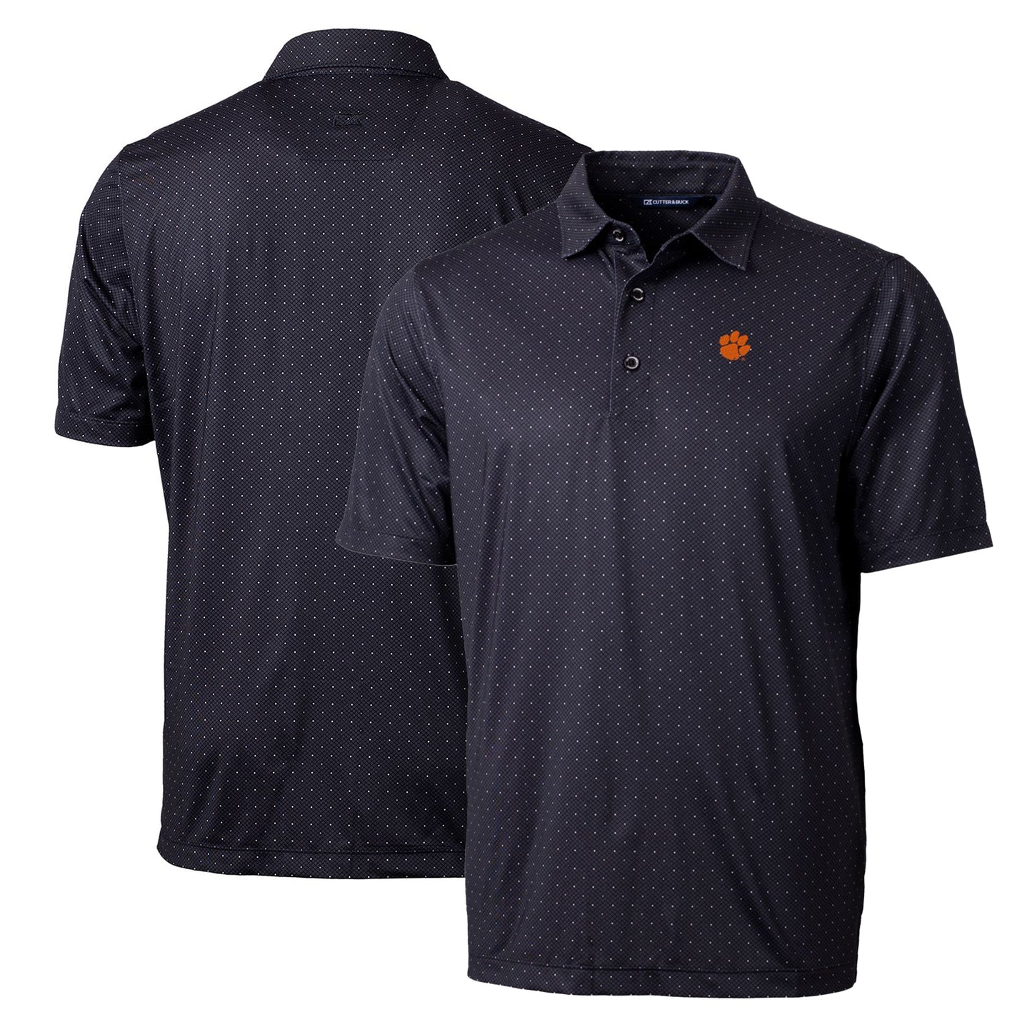 Men's Cutter & Buck Black Clemson Tigers Big & Tall Pike Double Dot Print Stretch Polo