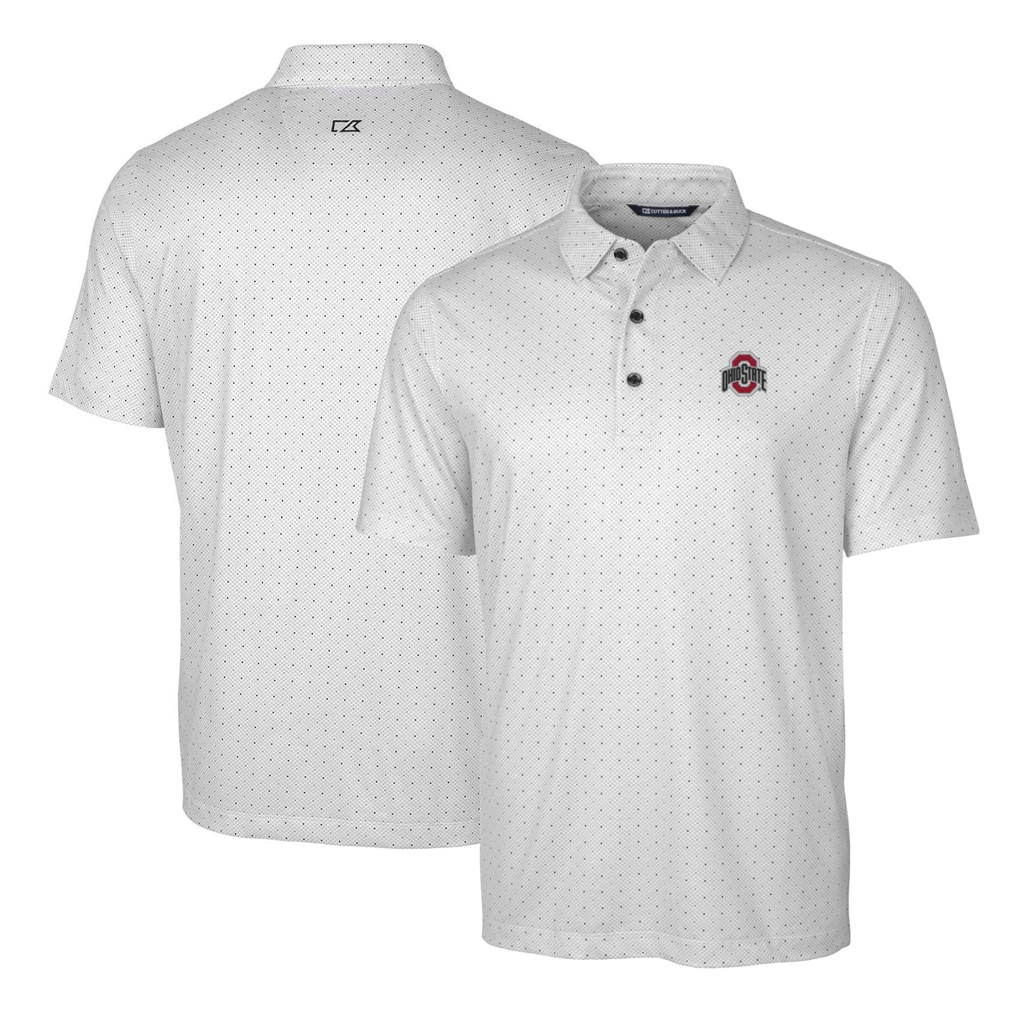 Men's Cutter & Buck Charcoal Ohio State Buckeyes Big & Tall Pike Double Dot Print Stretch Polo