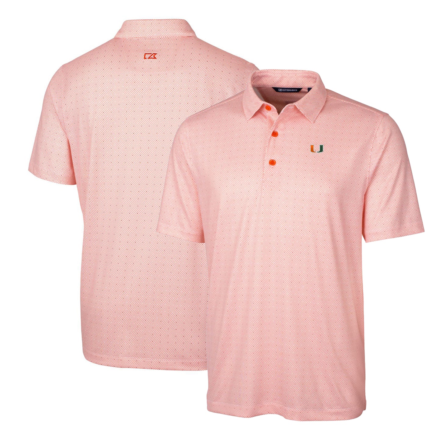 Men's Cutter & Buck Orange Miami Hurricanes Big & Tall Pike Double Dot Print Stretch Polo