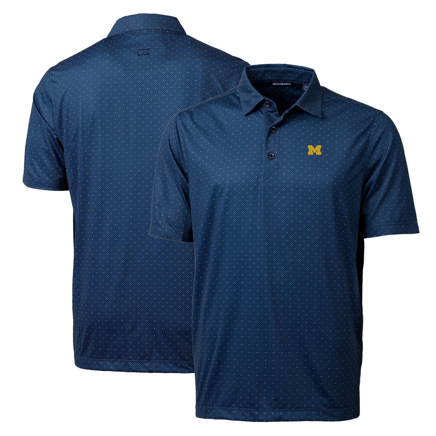 Men's Cutter & Buck Navy Michigan Wolverines Big & Tall Pike Double Dot Print Stretch Polo