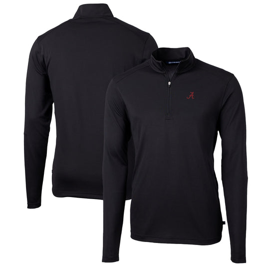 Men's Cutter & Buck Black Alabama Crimson Tide Big & Tall Virtue Eco Pique Recycled Quarter-Zip Pullover Top