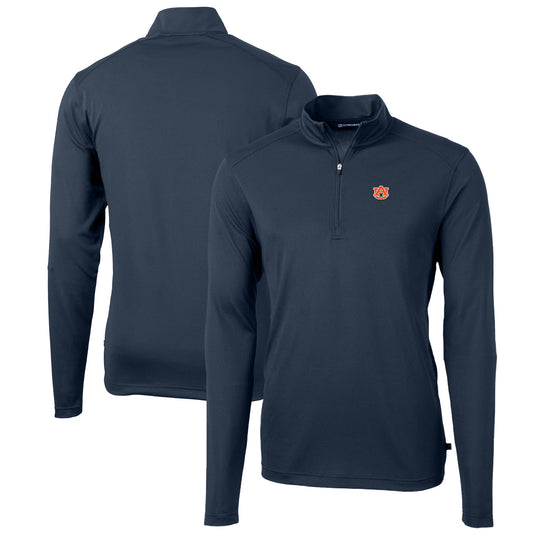 Men's Cutter & Buck Navy Auburn Tigers Big & Tall Virtue Eco Pique Recycled Quarter-Zip Pullover Top