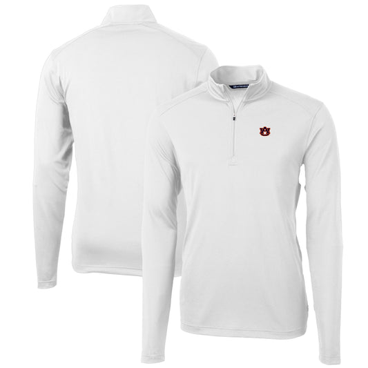 Men's Cutter & Buck White Auburn Tigers Big & Tall Virtue Eco Pique Recycled Quarter-Zip Pullover Top