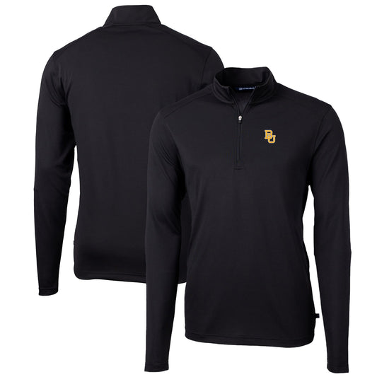 Men's Cutter & Buck Black Baylor Bears Big & Tall Virtue Eco Pique Recycled Quarter-Zip Pullover Top