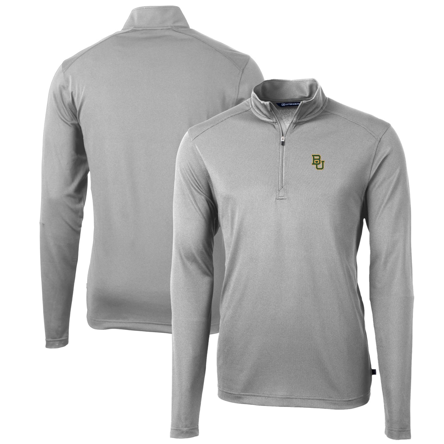 Men's Cutter & Buck Gray Baylor Bears Big & Tall Virtue Eco Pique Recycled Quarter-Zip Pullover Top