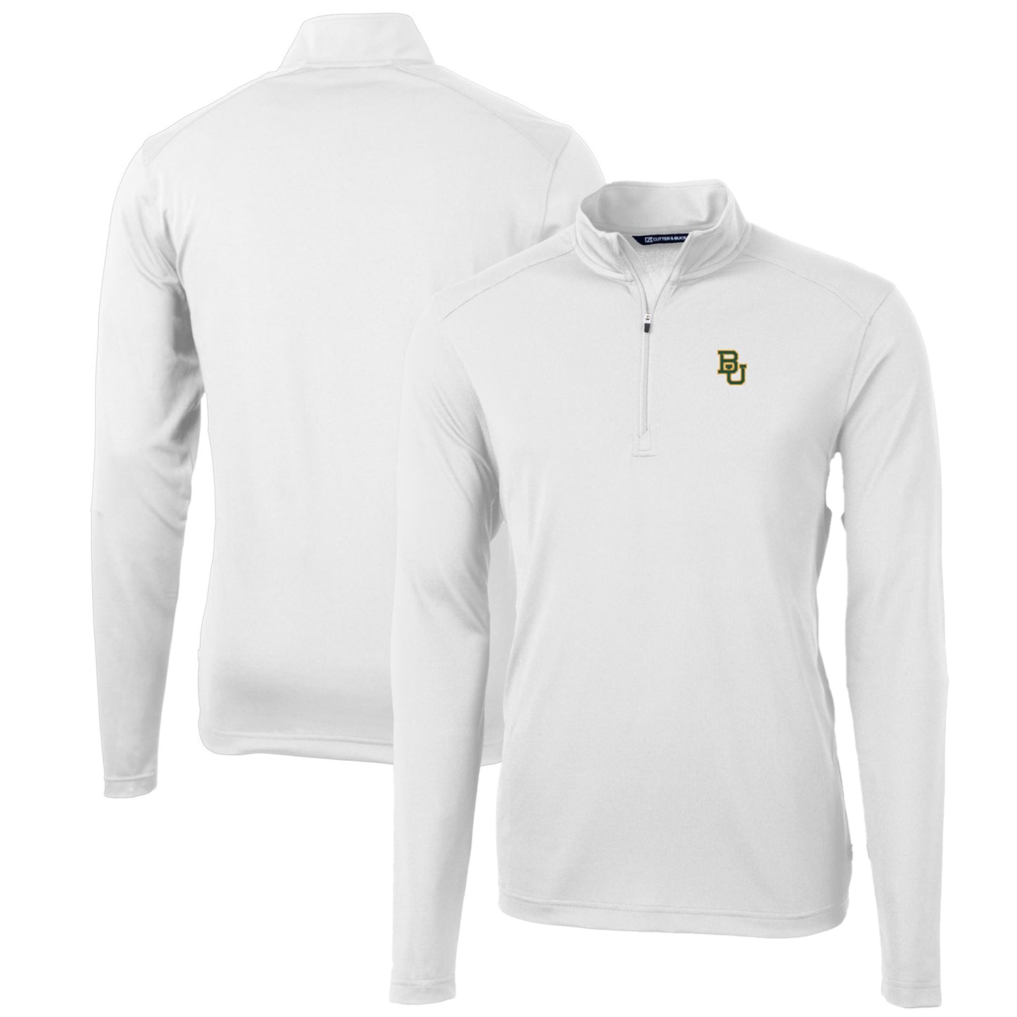 Men's Cutter & Buck White Baylor Bears Big & Tall Virtue Eco Pique Recycled Quarter-Zip Pullover Top