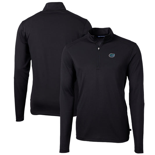 Men's Cutter & Buck Black Florida Gators Big & Tall Virtue Eco Pique Recycled Quarter-Zip Pullover Top