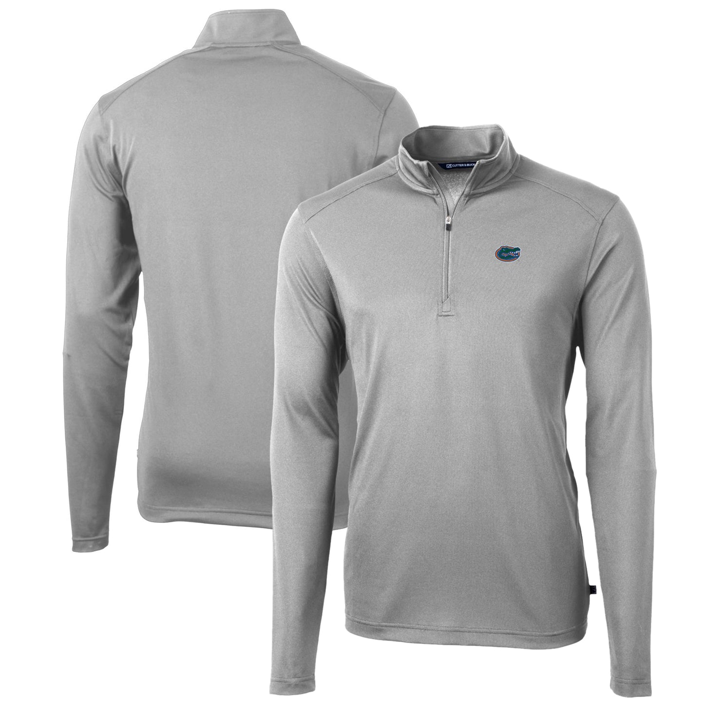 Men's Cutter & Buck Gray Florida Gators Big & Tall Virtue Eco Pique Recycled Quarter-Zip Pullover Top