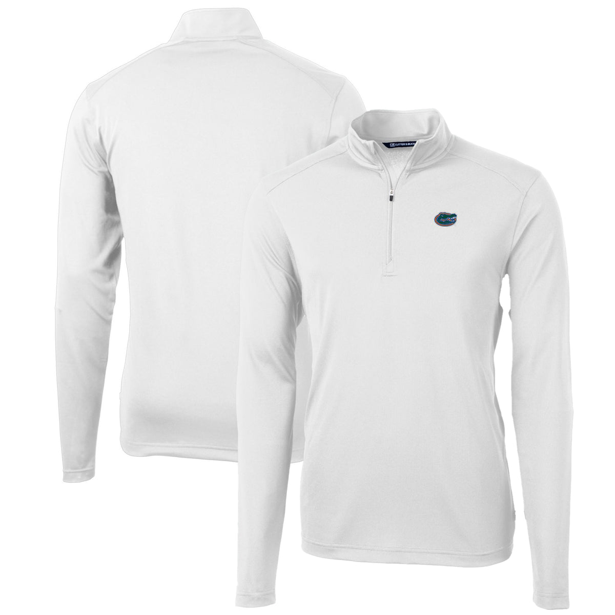 Men's Cutter & Buck White Florida Gators Big & Tall Virtue Eco Pique Recycled Quarter-Zip Pullover Top
