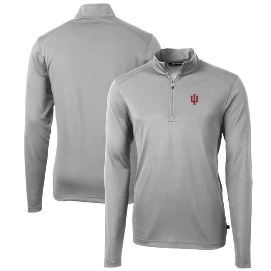 Men's Cutter & Buck Gray Indiana Hoosiers Big & Tall Virtue Eco Pique Recycled Quarter-Zip Pullover Top