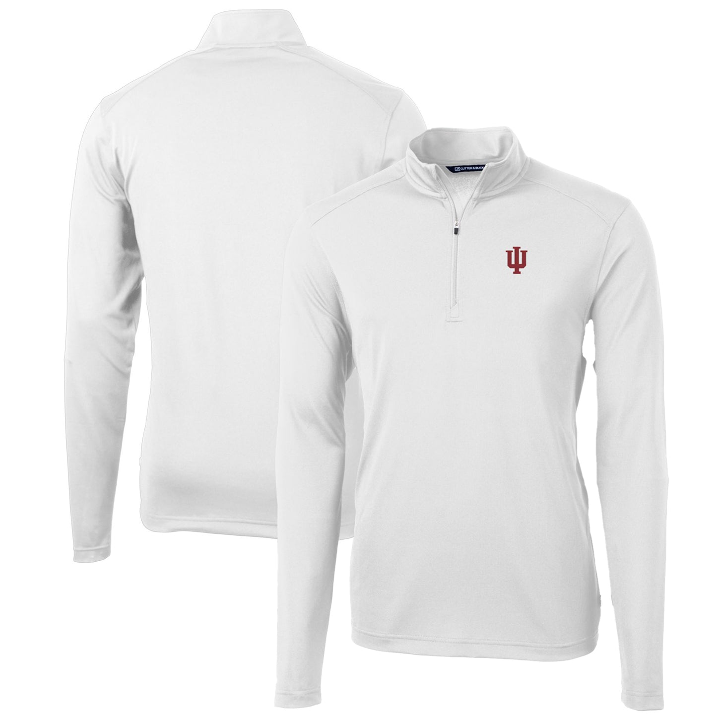 Men's Cutter & Buck White Indiana Hoosiers Big & Tall Virtue Eco Pique Recycled Quarter-Zip Pullover Top