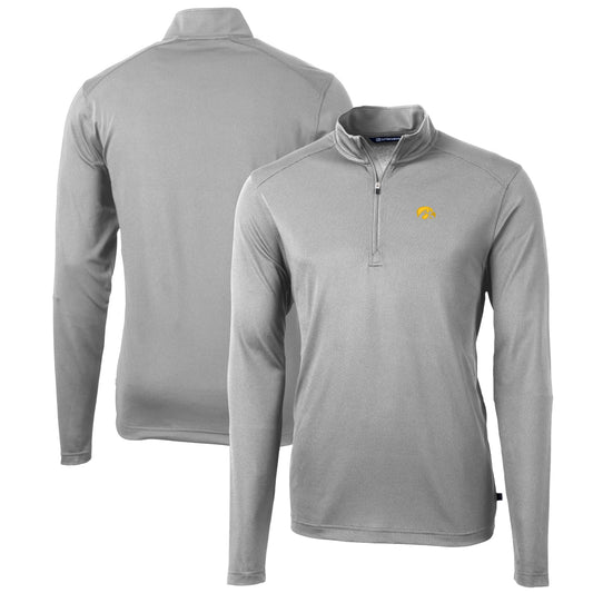 Men's Cutter & Buck Gray Iowa Hawkeyes Big & Tall Virtue Eco Pique Recycled Quarter-Zip Pullover Top