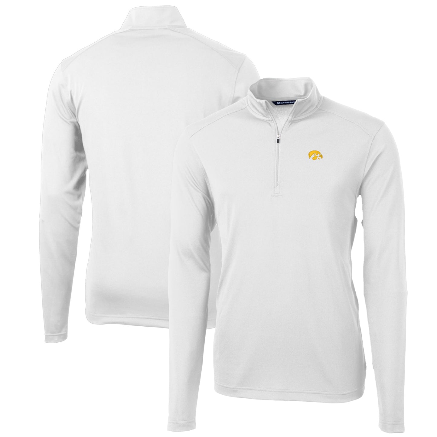 Men's Cutter & Buck White Iowa Hawkeyes Big & Tall Virtue Eco Pique Recycled Quarter-Zip Pullover Top