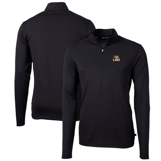 Men's Cutter & Buck Black LSU Tigers Big & Tall Virtue Eco Pique Recycled Quarter-Zip Pullover Top