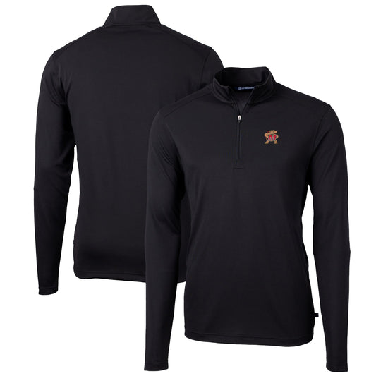 Men's Cutter & Buck Black Maryland Terrapins Big & Tall Virtue Eco Pique Recycled Quarter-Zip Pullover Top