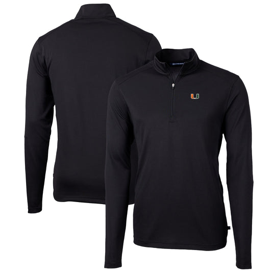 Men's Cutter & Buck Black Miami Hurricanes Big & Tall Virtue Eco Pique Recycled Quarter-Zip Pullover Top