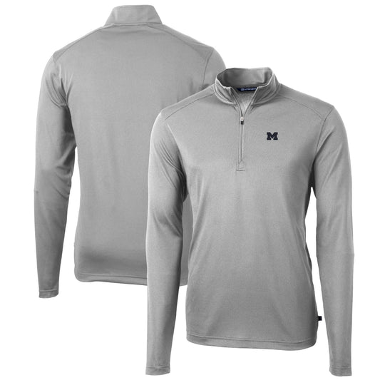 Men's Cutter & Buck Gray Michigan Wolverines Big & Tall Virtue Eco Pique Recycled Quarter-Zip Pullover Top