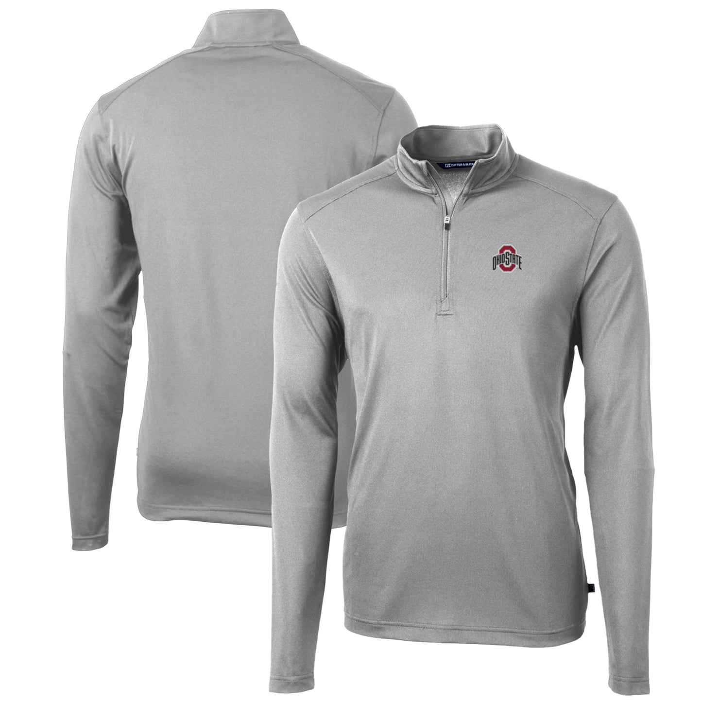 Men's Cutter & Buck Gray Ohio State Buckeyes Big & Tall Virtue Eco Pique Recycled Quarter-Zip Pullover Top
