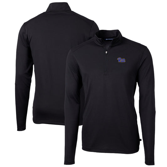 Men's Cutter & Buck Black Pitt Panthers Big & Tall Virtue Eco Pique Recycled Quarter-Zip Pullover Top