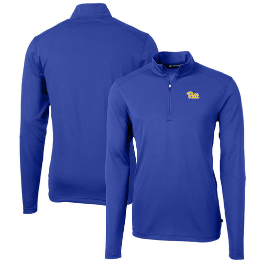 Men's Cutter & Buck Royal Pitt Panthers Big & Tall Virtue Eco Pique Recycled Quarter-Zip Pullover Top