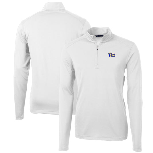 Men's Cutter & Buck White Pitt Panthers Big & Tall Virtue Eco Pique Recycled Quarter-Zip Pullover Top