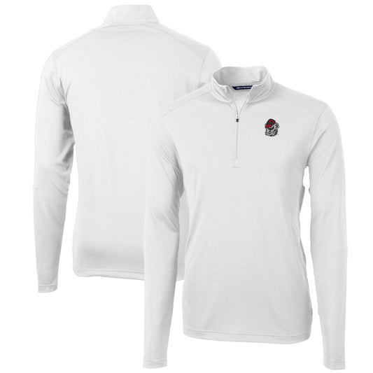 Men's Cutter & Buck White Georgia Bulldogs Big & Tall Virtue Eco Pique Recycled Quarter-Zip Pullover Top