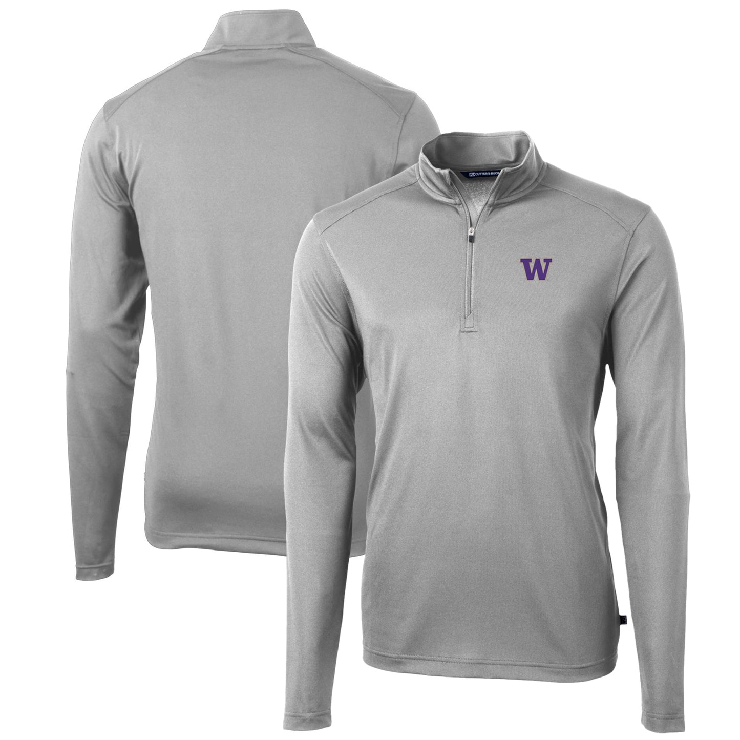 Men's Cutter & Buck Gray Washington Huskies Big & Tall Virtue Eco Pique Recycled Quarter-Zip Pullover Top