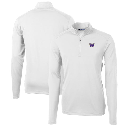 Men's Cutter & Buck White Washington Huskies Big & Tall Virtue Eco Pique Recycled Quarter-Zip Pullover Top