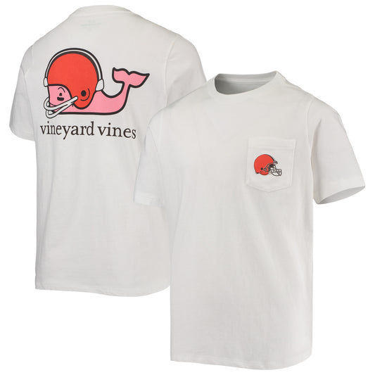 Youth Vineyard Vines White Cleveland Browns Whale Helmet Pocket T-Shirt