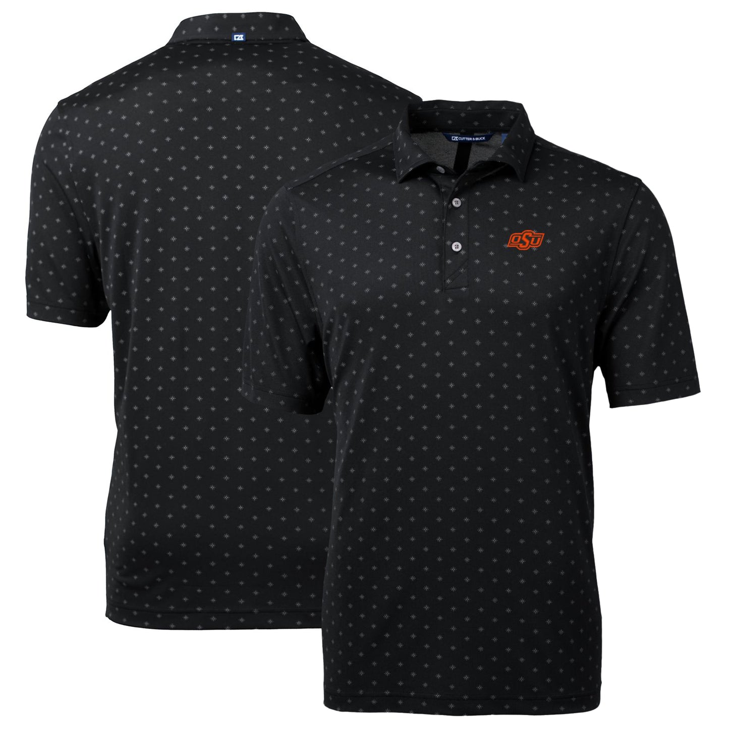 Men's Cutter & Buck Black Oklahoma State Cowboys Big & Tall Virtue Eco Pique Tile Print Recycled Polo