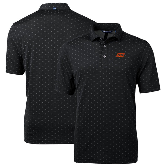 Men's Cutter & Buck Black Oklahoma State Cowboys Big & Tall Virtue Eco Pique Tile Print Recycled Polo