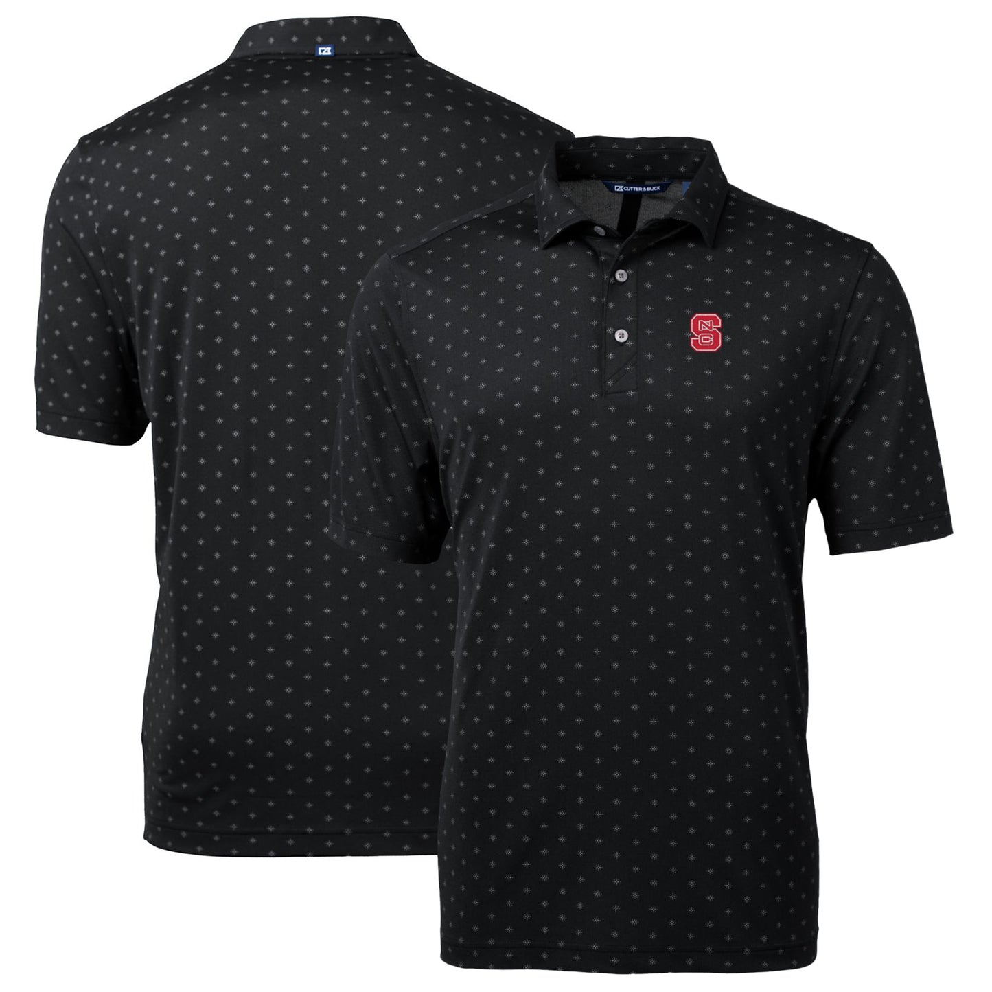 Men's Cutter & Buck Black NC State Wolfpack Big & Tall Virtue Eco Pique Tile Print Recycled Polo