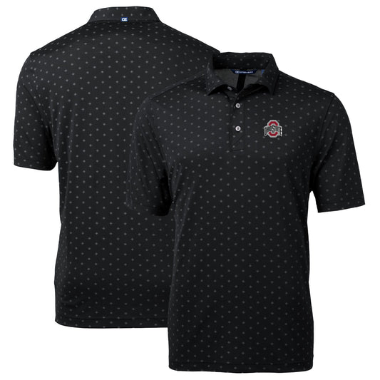 Men's Cutter & Buck Black Ohio State Buckeyes Big & Tall Virtue Eco Pique Tile Print Recycled Polo