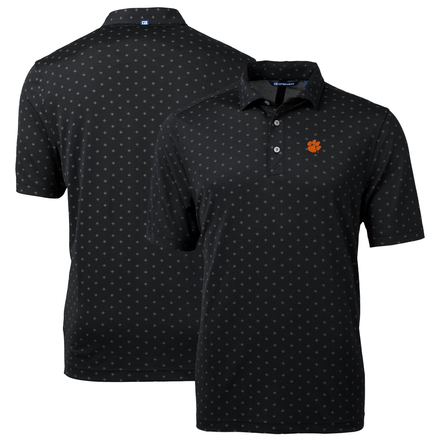 Men's Cutter & Buck Black Clemson Tigers Big & Tall Virtue Eco Pique Tile Print Recycled Polo