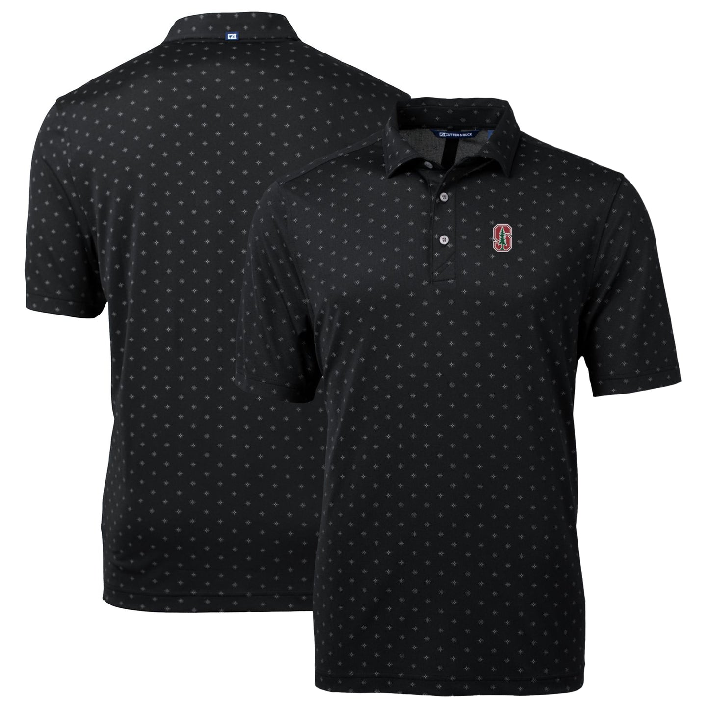 Men's Cutter & Buck Black Stanford Cardinal Big & Tall Virtue Eco Pique Tile Print Recycled Polo